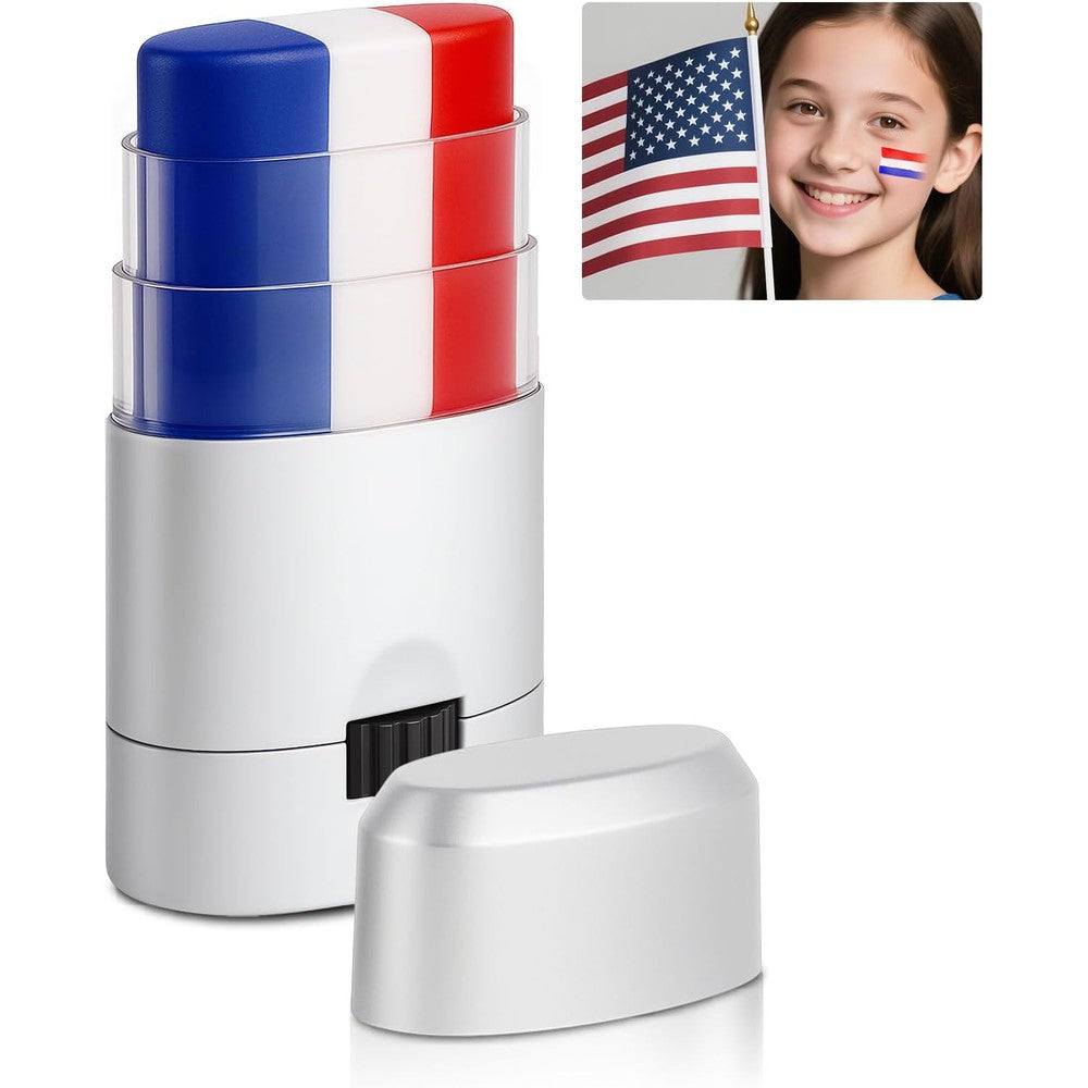 BEFIVECOK red white and blue face paint stick front view showing three colors side by side
