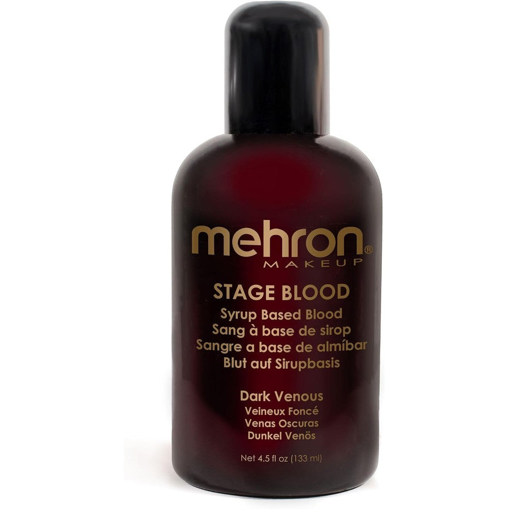 Mehron Makeup Stage Blood Dark Venous 4.5 Fluid Ounce bottle front view for professional SFX makeup.