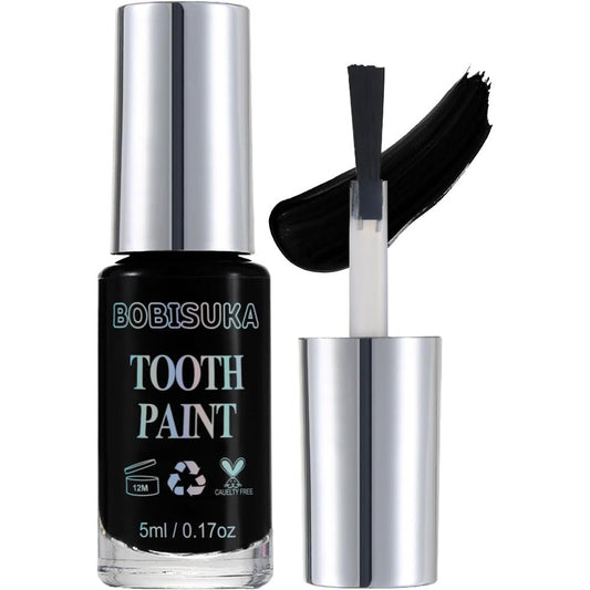 BOBISUKA Black Tooth Paint bottle with applicator brush for realistic black out teeth effects