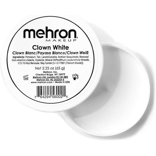 Mehron Makeup Clown White professional face paint cream container front view