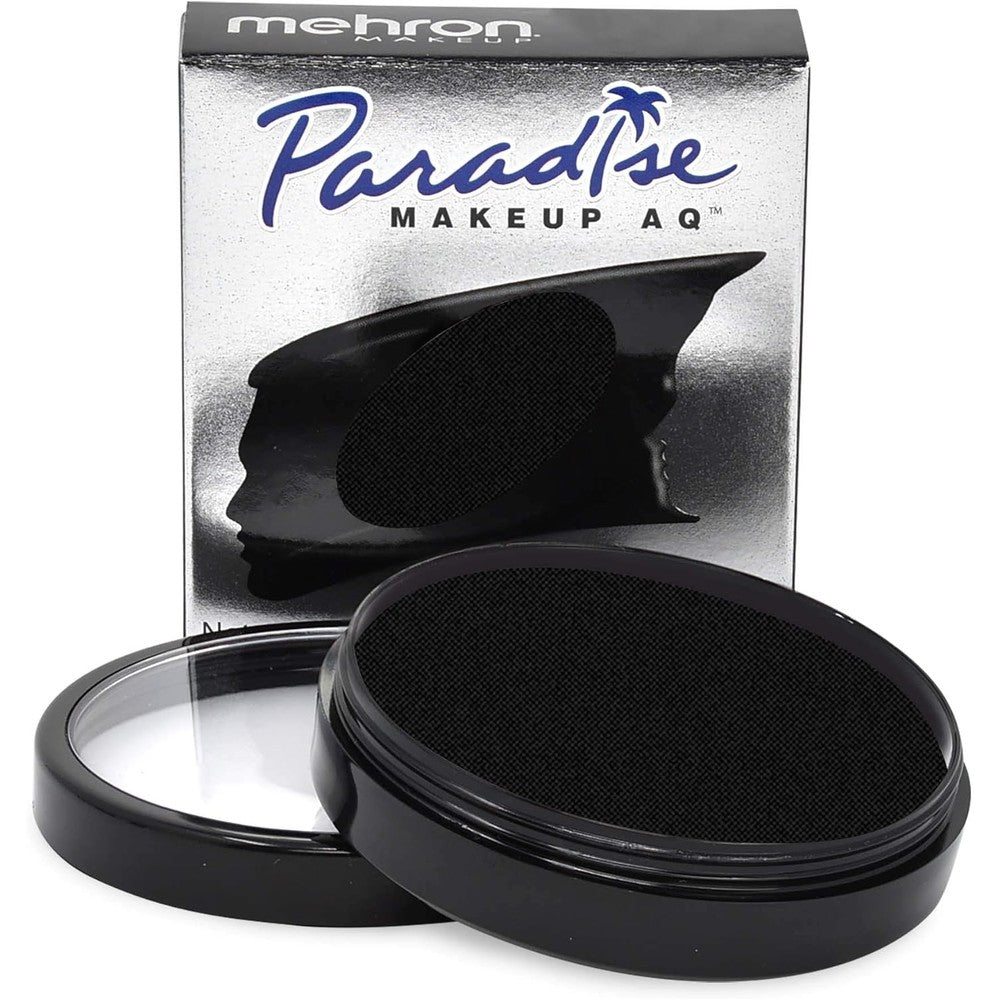 Mehron Makeup Paradise AQ Face and Body Paint Black 40g jar front view showing packaging