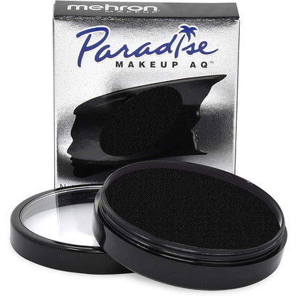 Mehron Makeup Paradise AQ Face and Body Paint Black 40g jar front view showing packaging