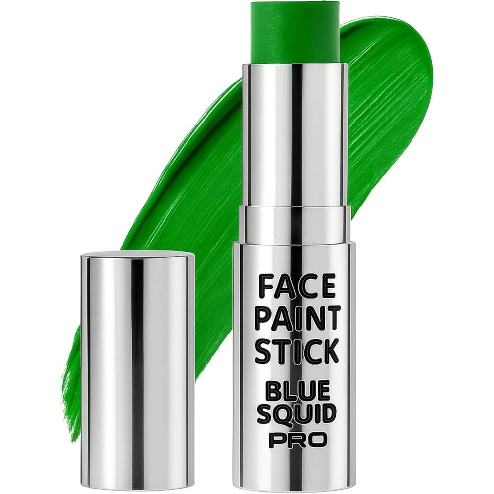 Blue Squid PRO Forest Green Face Paint Stick front view of the twist-up packaging for sports makeup