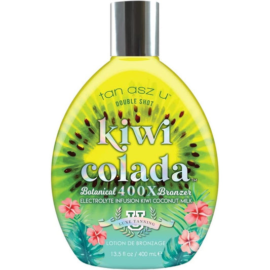 Tan Asz U Kiwi Colada 400X Bronzer bottle front view for deep tanning