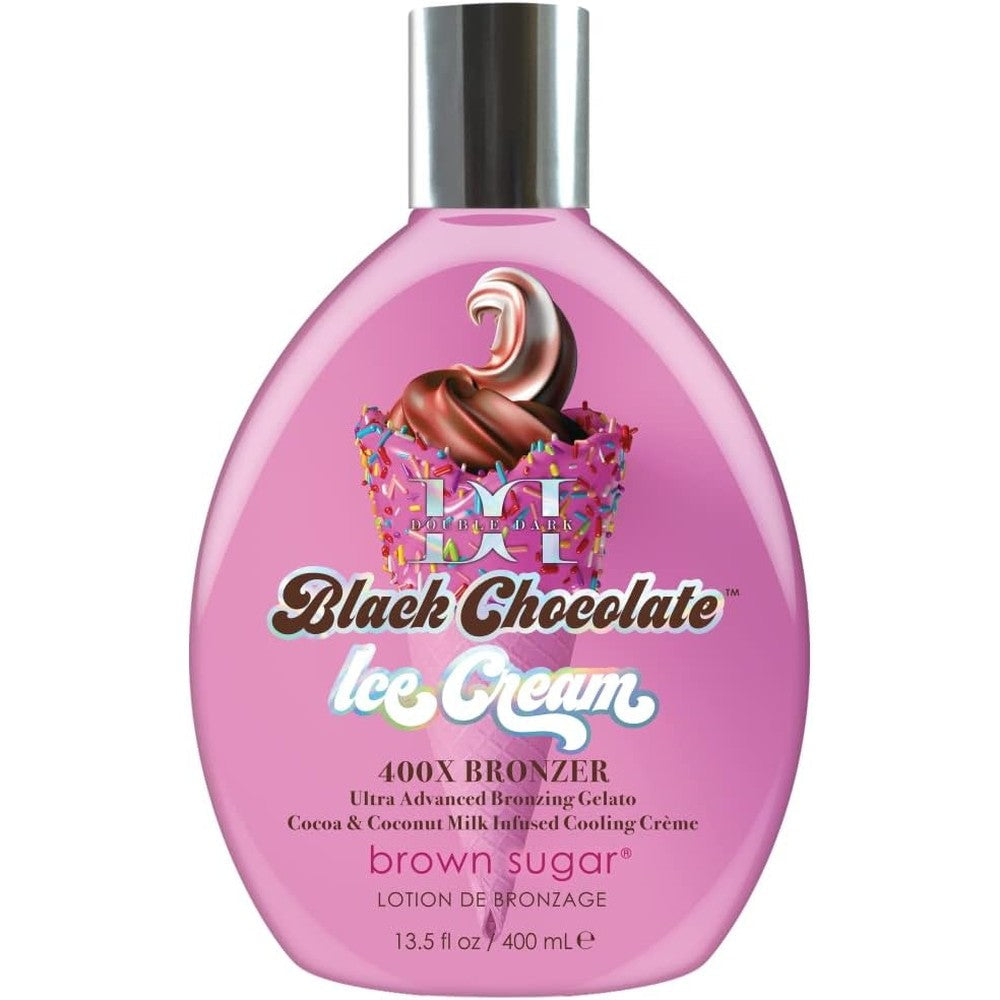 Brown Sugar Double Dark Black Chocolate Ice Cream 400X Bronzer Tanning Lotion front view bottle