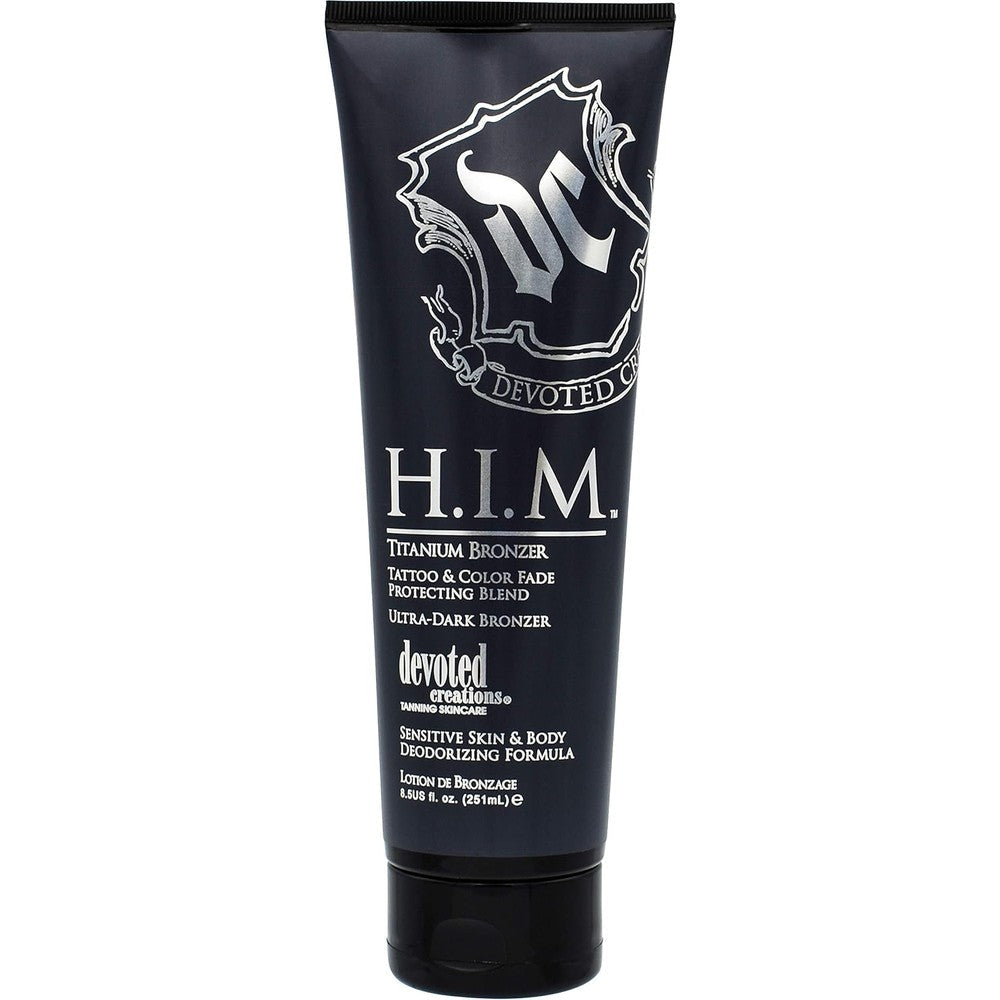 Devoted Creations H.I.M. Titanium Bronzer front view bottle tanning lotion