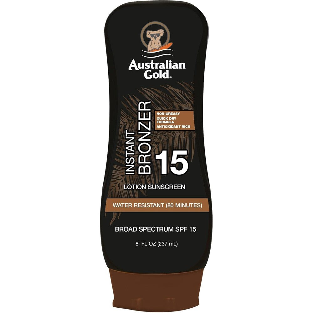 Australian Gold Sunscreen Lotion With Instant Bronzer SPF 15 front view bottle