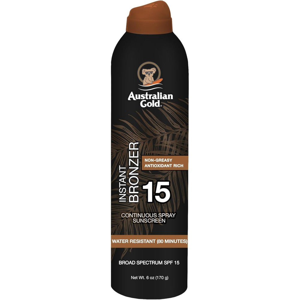 Australian Gold continuous spray sunscreen front view packaging