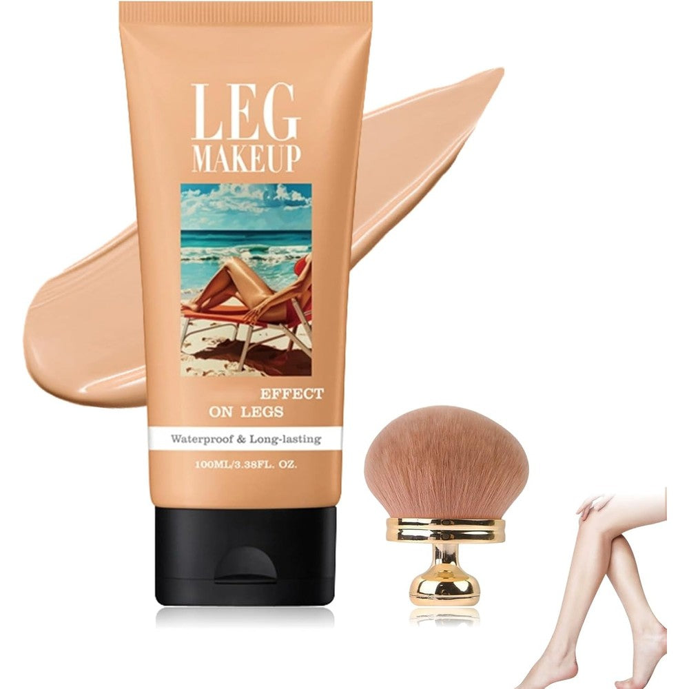 Shebeedo legs makeup waterproof medium shade front view bottle and brush