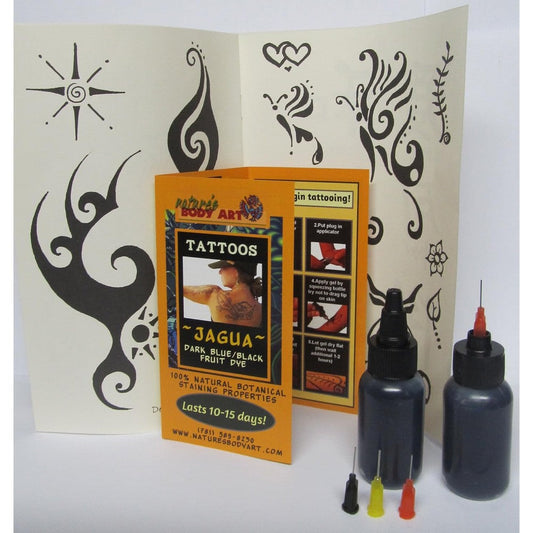 Nature's Body Art Fresh Jagua Gel temporary tattoo kit front view featuring applicator bottle and tips