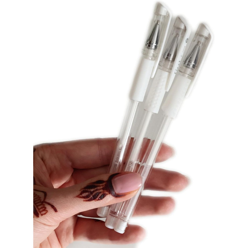 BEAUTYMEHNDI 3pcs White Marking Pen front view showing transparent body design for precise skin mapping