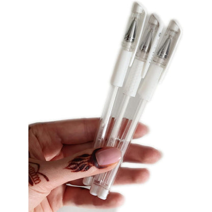 BEAUTYMEHNDI 3pcs White Marking Pen front view showing transparent body design for precise skin mapping