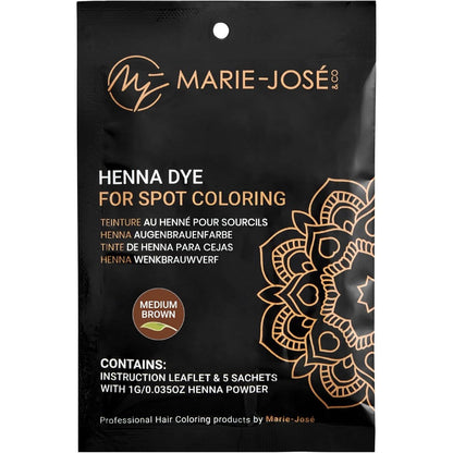 Marie-José and Co Henna Make-Up Coloring Set front packaging view showing professional medium brown eyebrow dye.