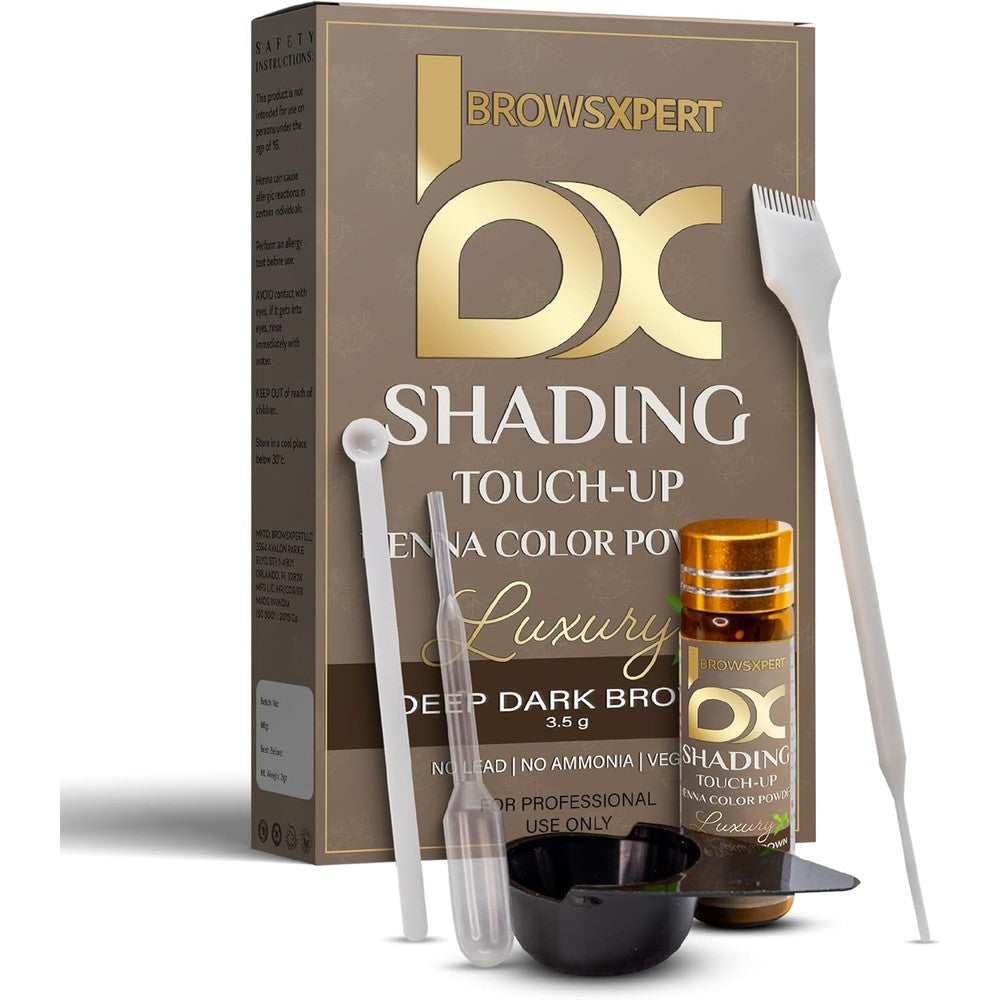 Browsxpert professional shading touch-up kit front view in deep dark brown
