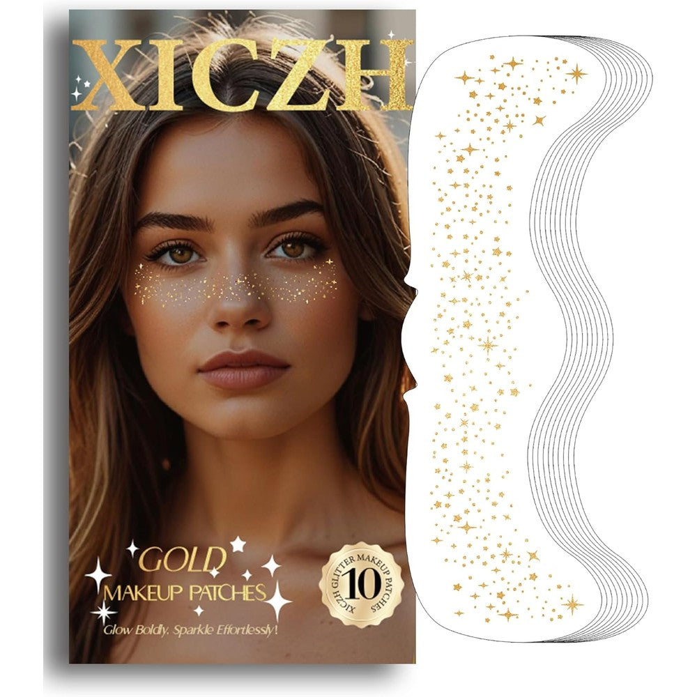 Xiczh gold glitter freckles temporary face tattoo stickers front view