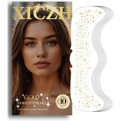 Xiczh gold glitter freckles temporary face tattoo stickers front view