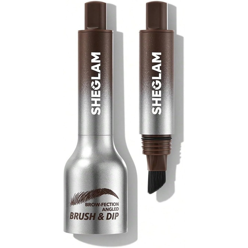 SHEGLAM Brow-Fection Angled Brush And Dip Chocolate front view showing packaging and built-in square brush applicator.