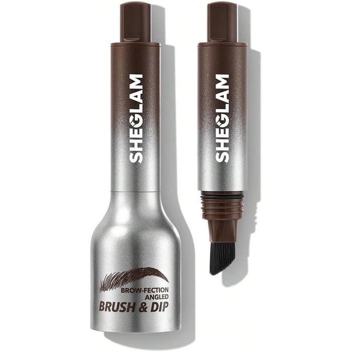 SHEGLAM Brow-Fection Angled Brush And Dip Chocolate front view showing packaging and built-in square brush applicator.