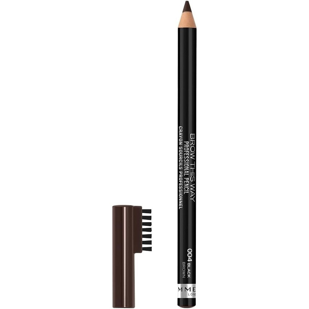 Rimmel London Brow This Way Professional Eyebrow Pencil, Long-Wearing Highly-Pigmented Brow Pencil With Built-In Brush, 004 Black Brown, 0.05 Ounce - Image 1