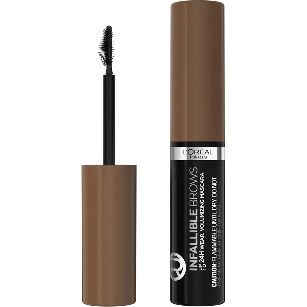 L'Oreal Paris Infallible Volumizing Brow Mascara front view packaging for long lasting eyebrow makeup