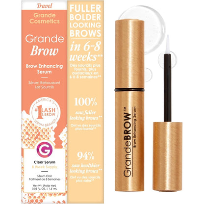 Grande Cosmetics GrandeBROW Brow Enhancing Serum tube and applicator brush for eyebrows
