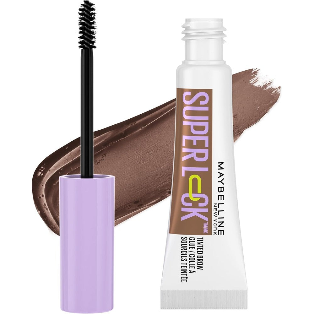 Maybelline Super Lock Brow Glue Medium Brown front packaging view for long-lasting eyebrow styling
