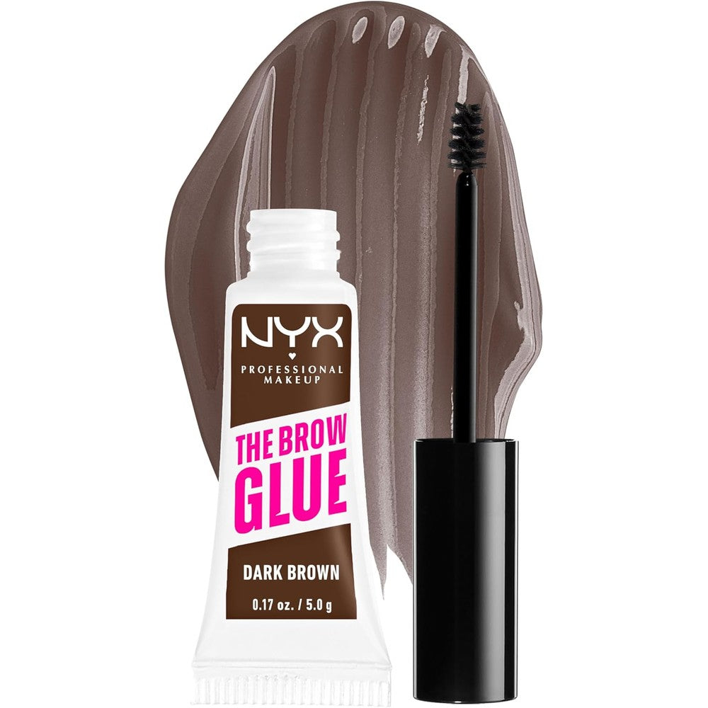 NYX Professional Makeup The Brow Glue Dark Brown front view tinted eyebrow gel