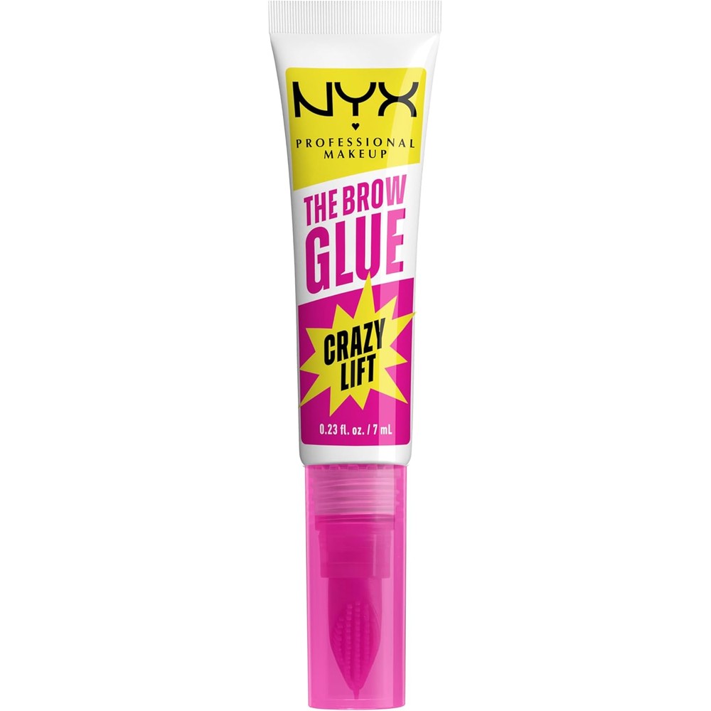 NYX Professional Makeup The Brow Glue Crazy Lift front view clear eyebrow gel tube with built in styling comb