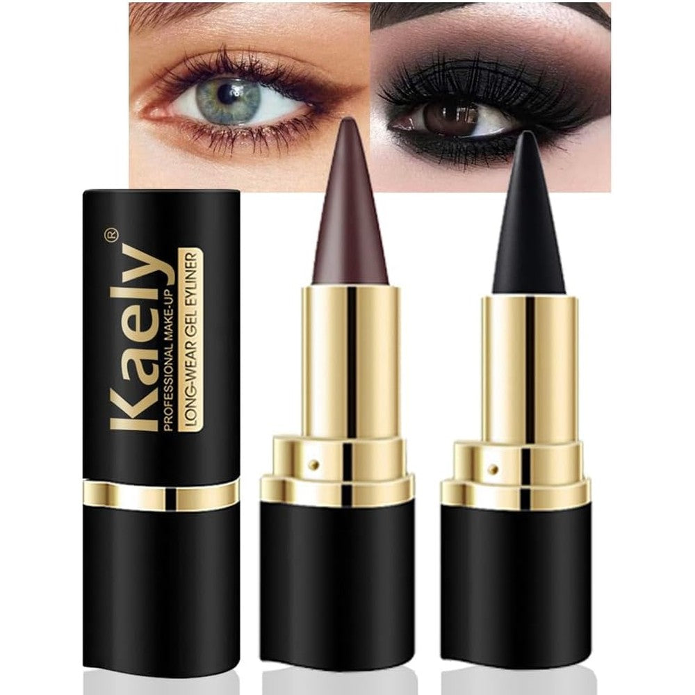Kaely 2Pcs Black Brown Gel Eyeliner Pencil Set front view