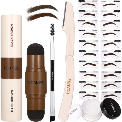 UCANBE 25 Pieces Eyebrow Stamp Stencil Kit Kit 04 front view showcasing the entire makeup set layout