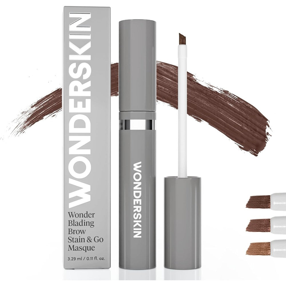Wonderskin Wonder Blading Brow Stain and Go Masque Dark Brunette front view product tube