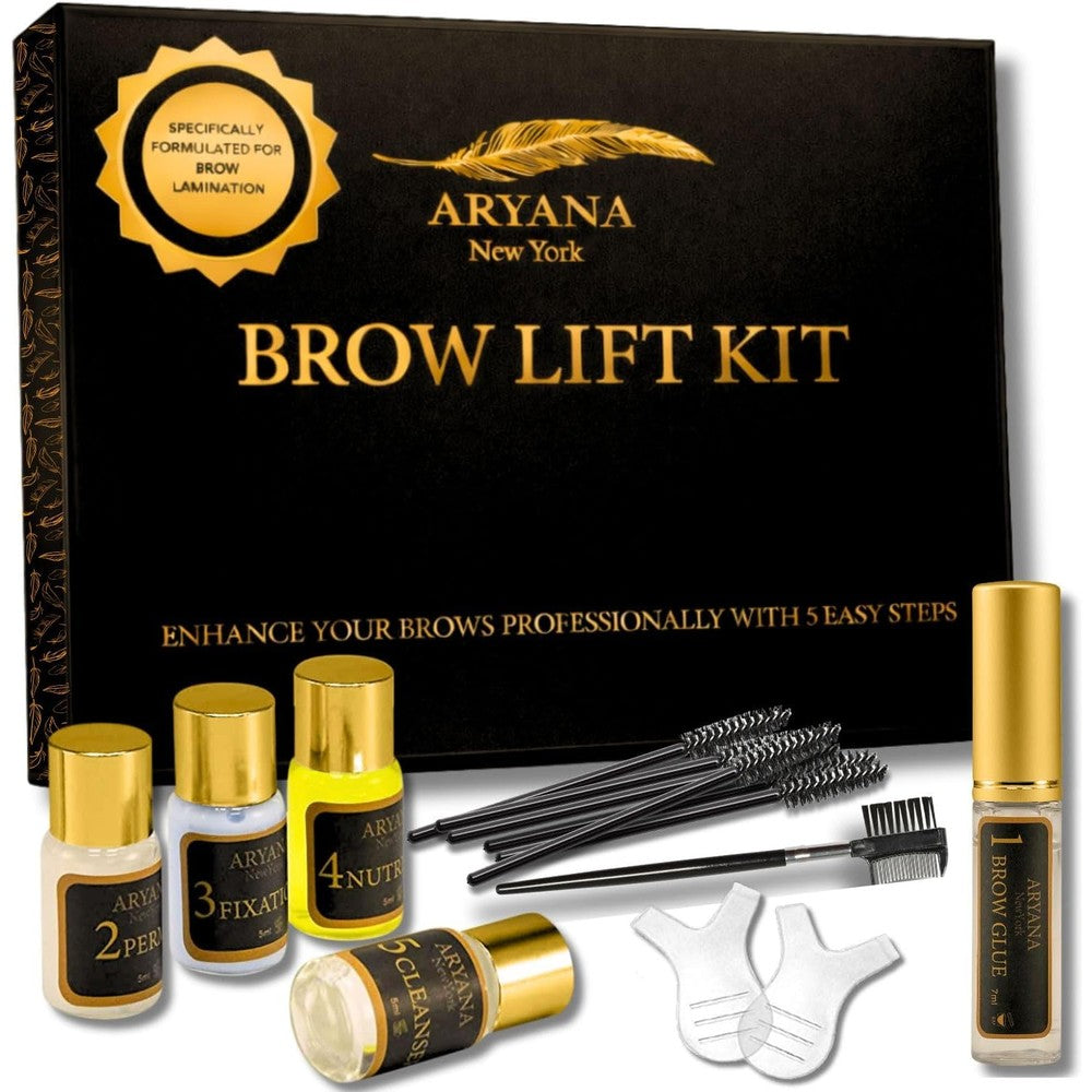 Aryana New York Eyebrow Lamination Kit front view of packaging with professional brow lift tools
