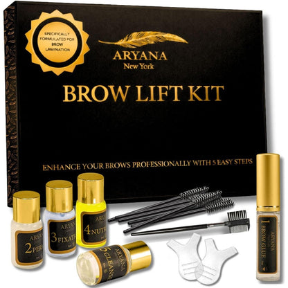 Aryana New York Eyebrow Lamination Kit front view of packaging with professional brow lift tools