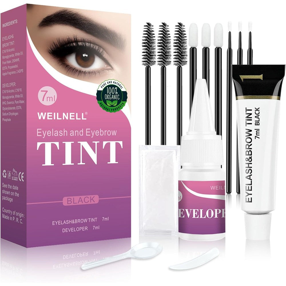 WEILNELL eyelash and eyebrow color kit front view showing black packaging box.