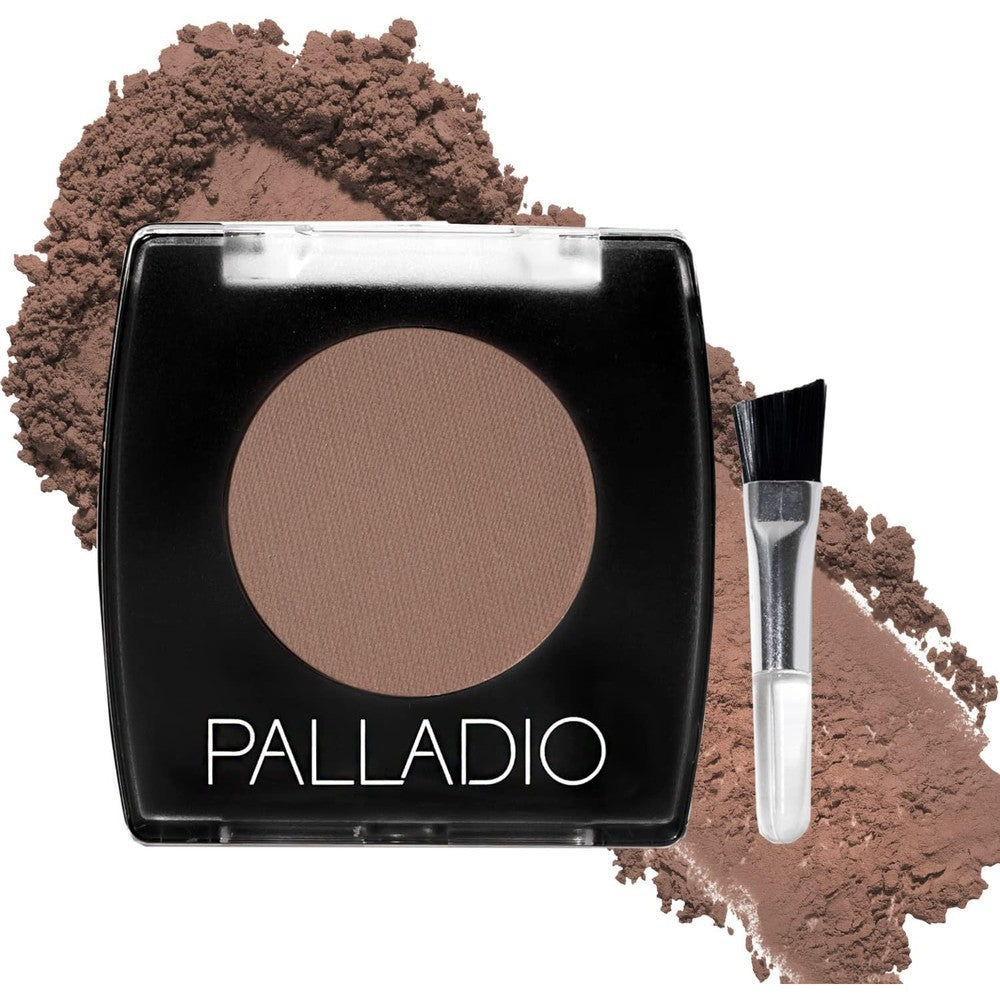 Palladio Brow Powder Soft Brown front view product compact with applicator brush.