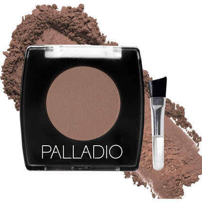 Palladio Brow Powder Soft Brown front view product compact with applicator brush.