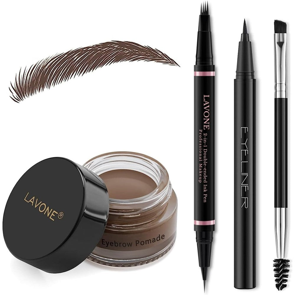 Lavone Eyebrow Pencil Makeup Kit front view of the dark brown four piece set.
