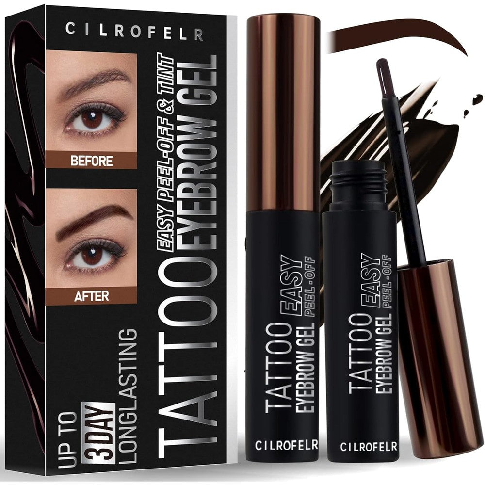 Cilrofelr Tattoo Peel Off Eyebrow Gel Tint Dark Brown front packaging view showing two tubes of waterproof semi permanent brow makeup