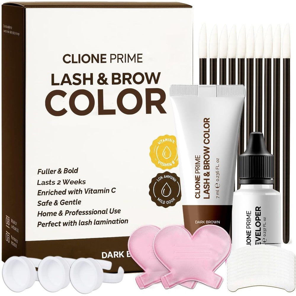 CLIONE PRIME Korean Lash And Brow Color Kit packaging front view for eyebrow tinting