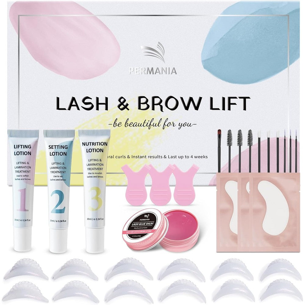 PERMANIA Korean Lash Lift Kit front view of packaging showcasing ten milliliter tubes and tools.