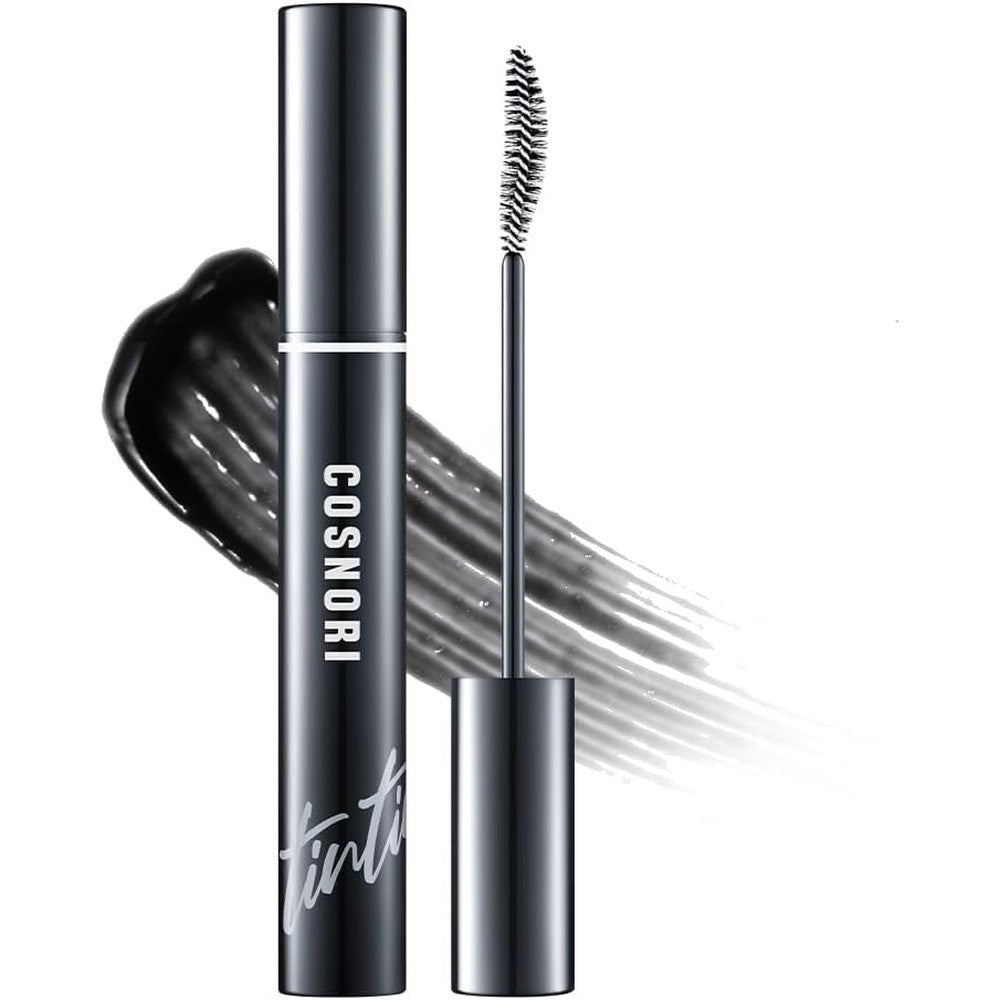 Cosnori Eyelash Tinting Serum 01 Deep Black front view showing the 9 grams tube and applicator brush for daily lash growth enhancement.