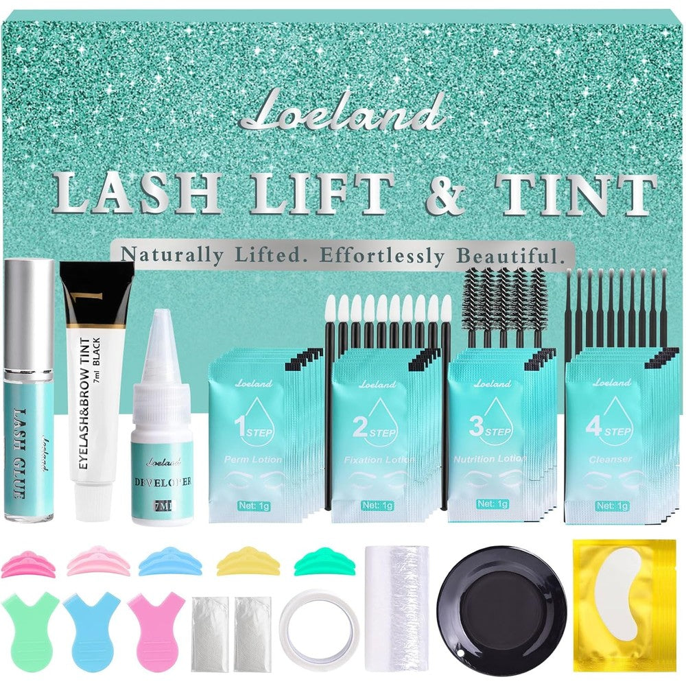 Loeland Lash Lift Kit front view of packaging showcasing the four step lotions and lash glue