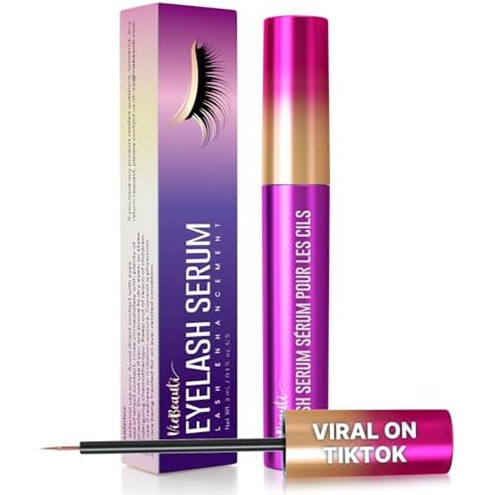 VieBeauti Premium Eyelash Growth Serum purple and gold gradient tube front view with precision fine tip applicator wand