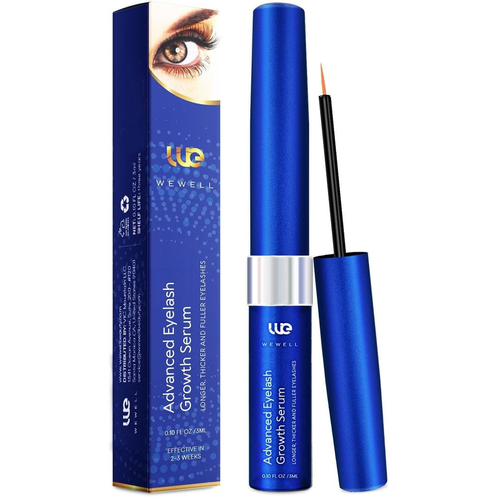 Wewell Advanced Eyelash Growth Serum front view of the premium blue packaging tube.
