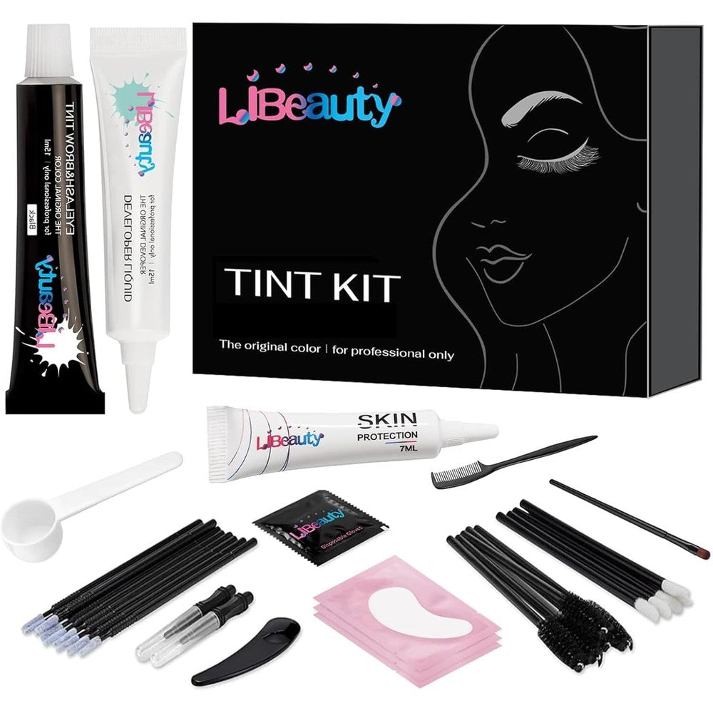 Libeauty Lash Color Kit Black front packaging view showing tint cream and developer liquid.