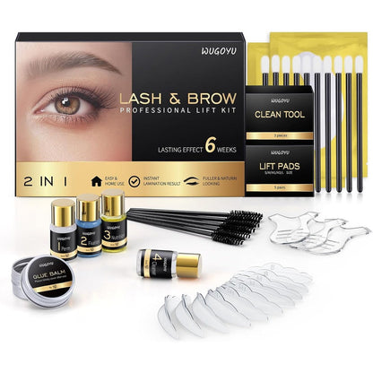 Wugoyu 2 In 1 Lash Lift And Brow Lamination Kit front packaging showing the premium at home beauty perming solutions