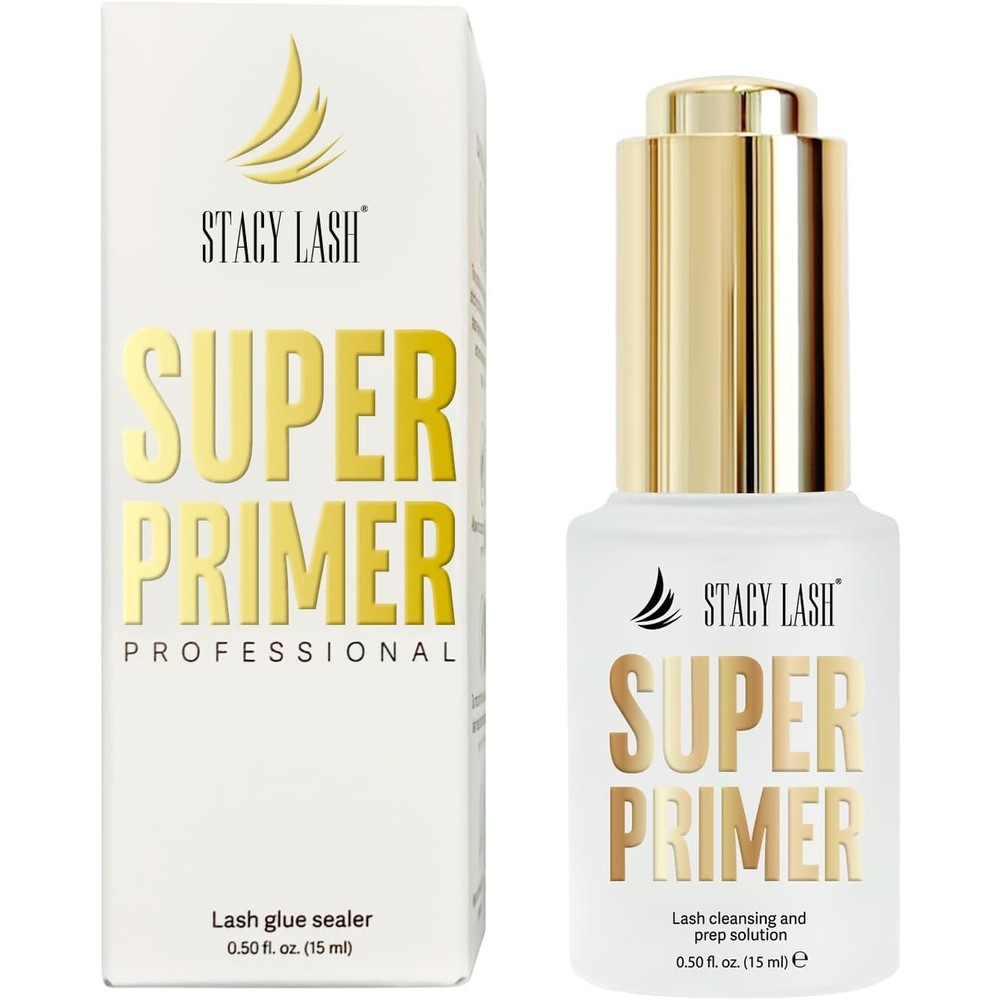 Stacy Lash Super Primer 15ml glass bottle front view professional eyelash extension prep