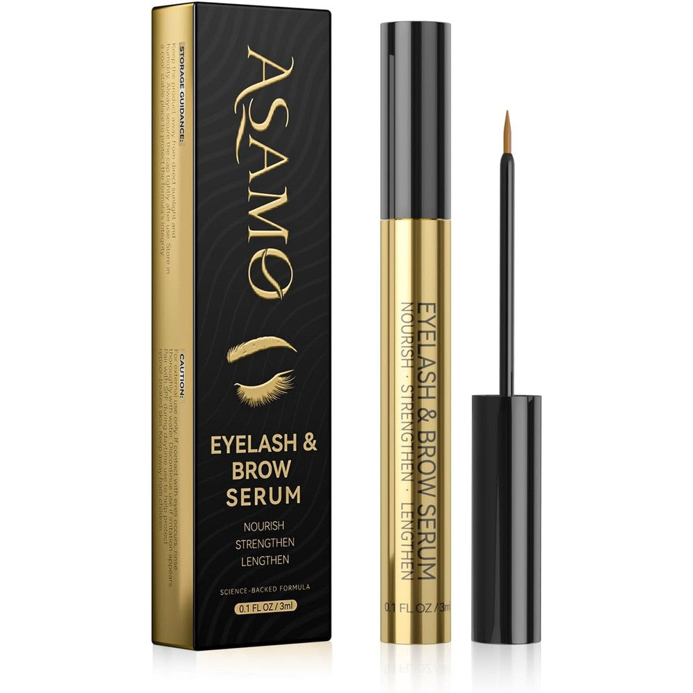 ASAMO Eyelash and Eyebrow Growth Serum gold bottle front view for natural lash volume