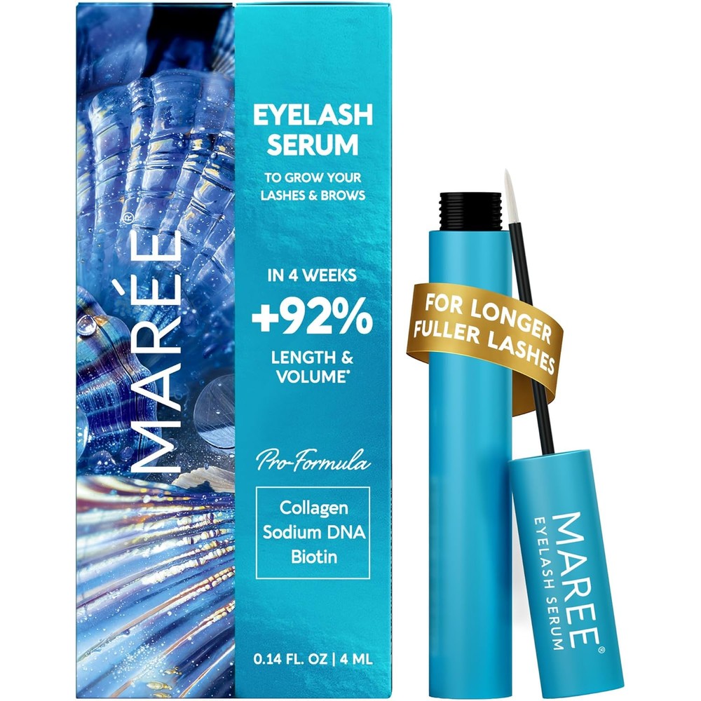 MAREE Eyelash Serum front view of blue packaging tube for lash growth