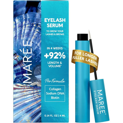 MAREE Eyelash Serum front view of blue packaging tube for lash growth